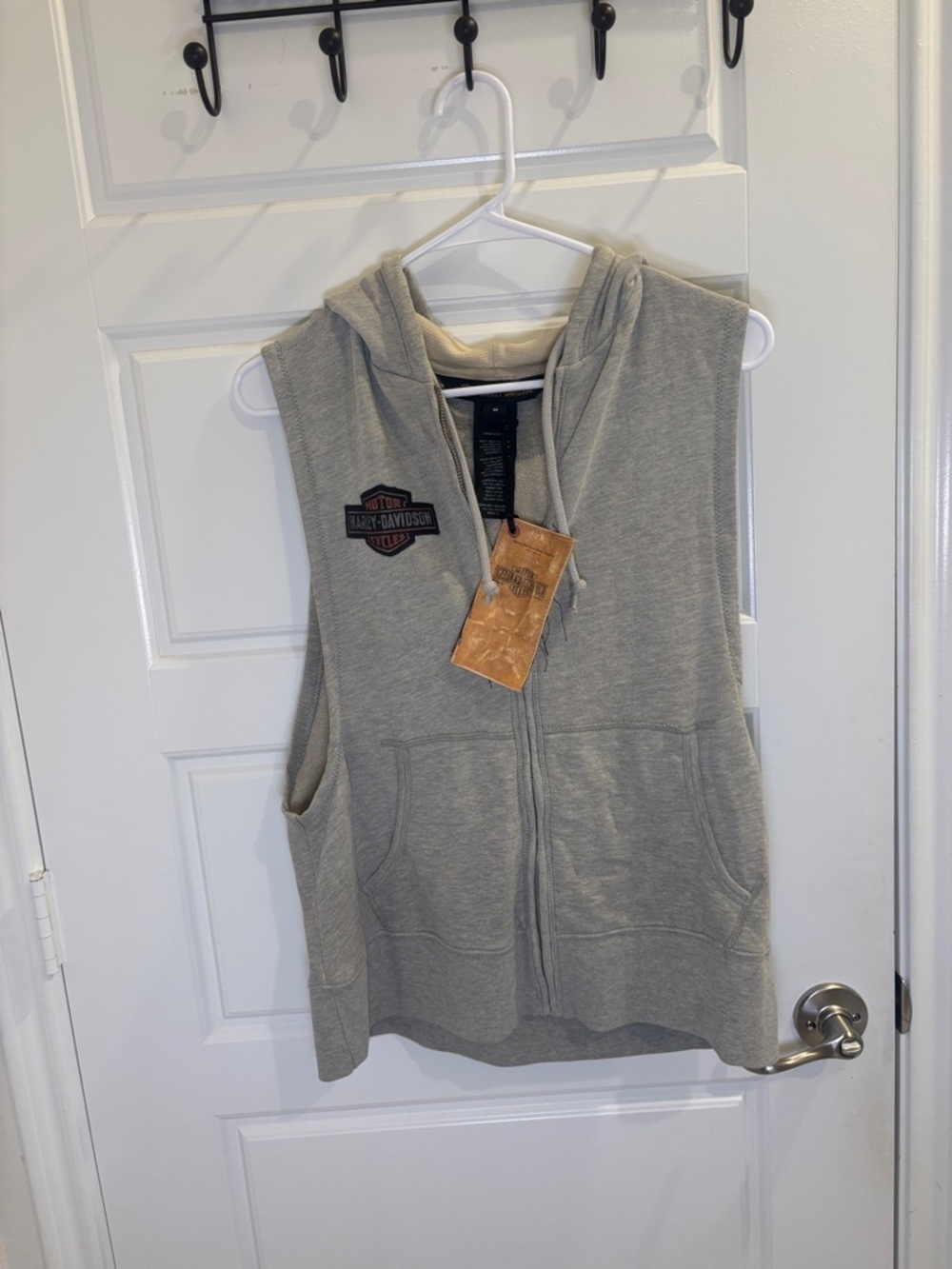 Harley-Davidson NWT Sleeveless Hoodie Vest Gray Studded Logo Biker Y2K